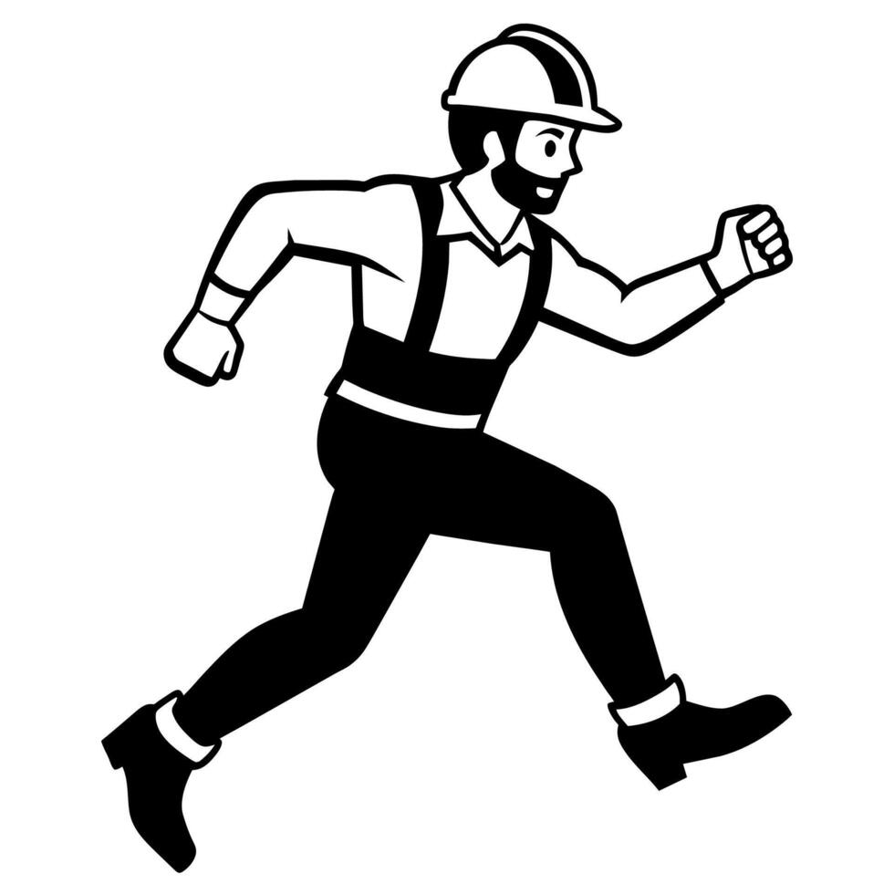 A man in a hard hat and overalls running vector
