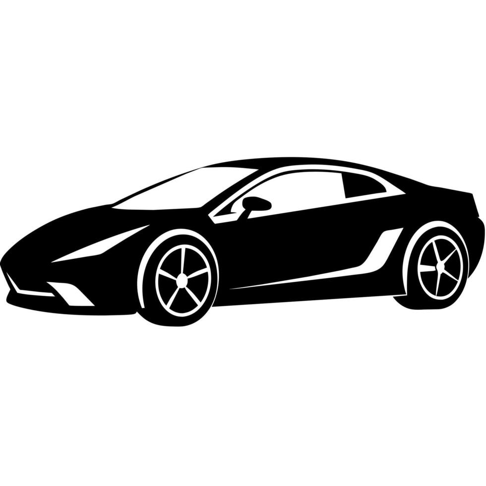 A black and white silhouette of a sports car vector