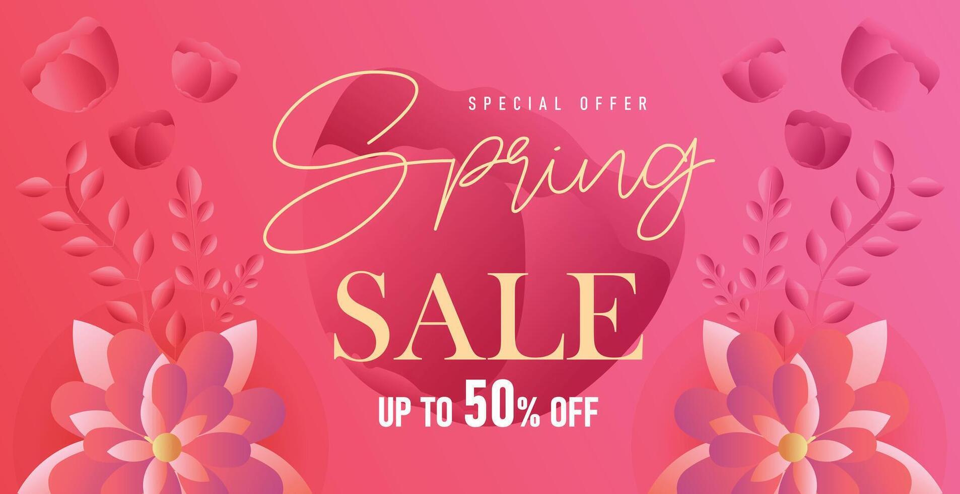 Luxurious pink spring sale banner with elegant floral patterns, soft typography, and seasonal discount design for promotions vector