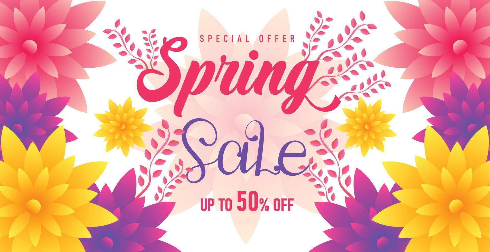 Elegant spring sale banner featuring vibrant floral elements, stylish typography, and a modern background for seasonal promotions and discounts vector