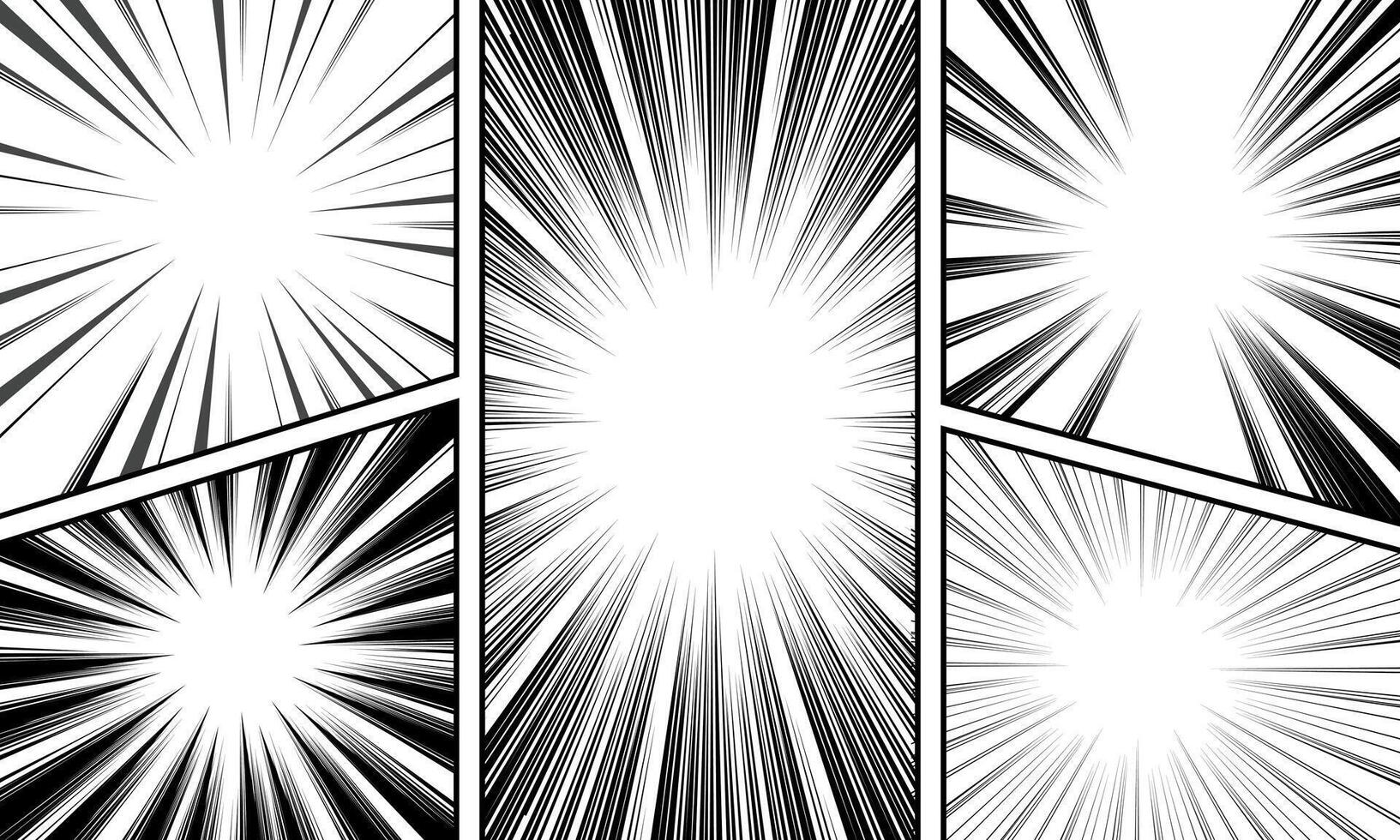 Comic book page template with radial and halftone rays effects in pop art style. vector
