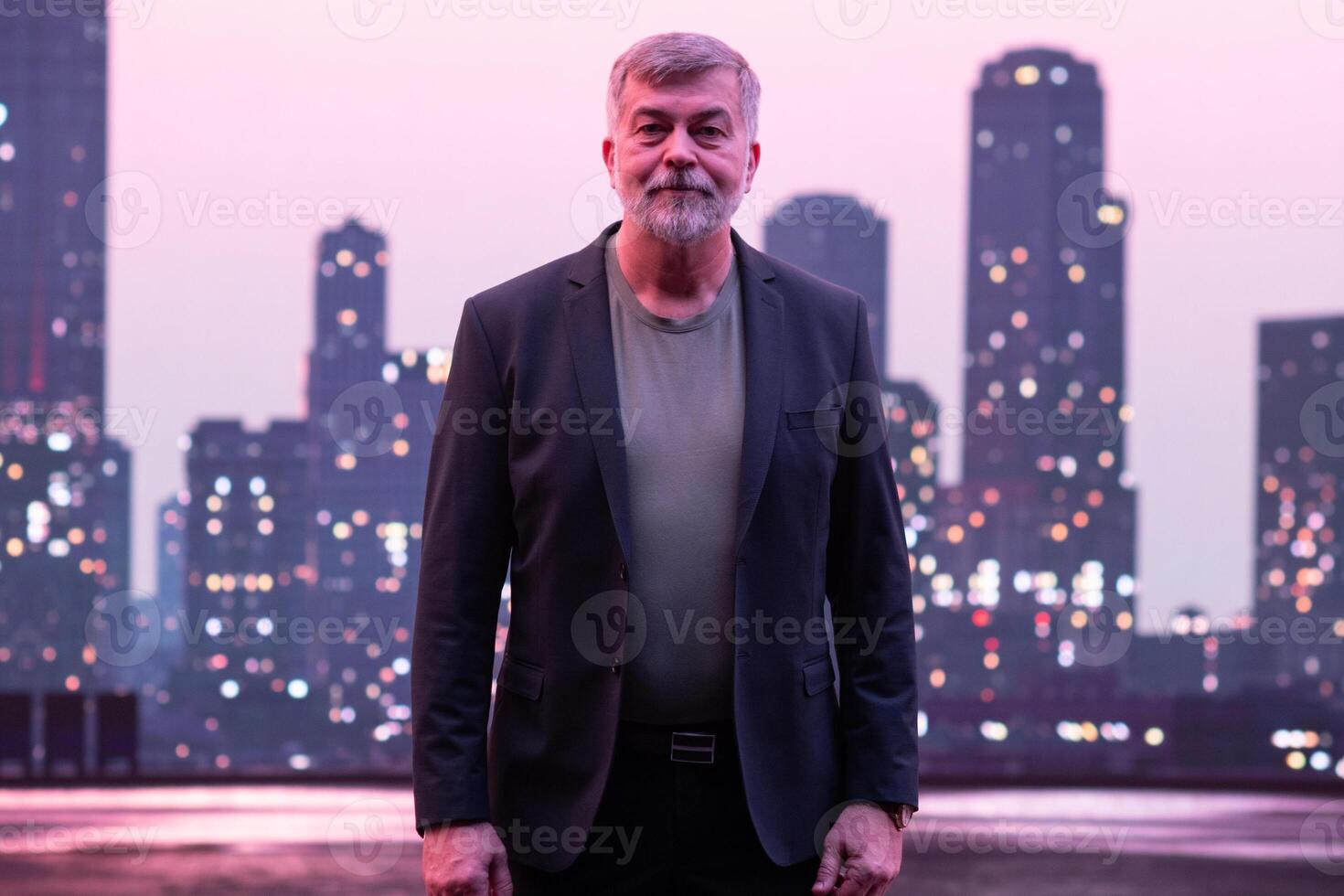 Confident Gentleman Walking in an Urban Evening Cityscape. photo