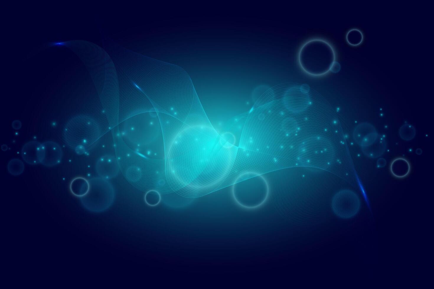 Abstract turquoise wave in space on dark blue background vector