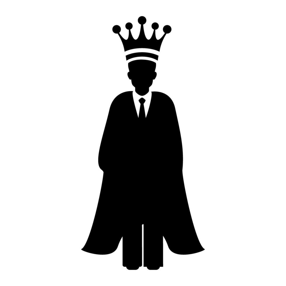 Silhouette of a Businessman Wearing a Crown and Cape symbolizing success and leadership illustration vector