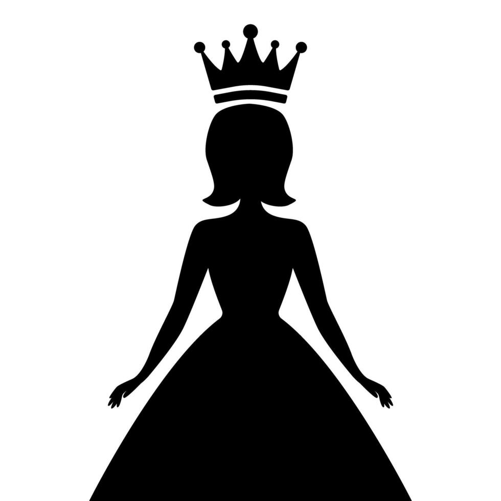 Silhouette of miss contest winner wearing a crown and elegant gown illustration vector