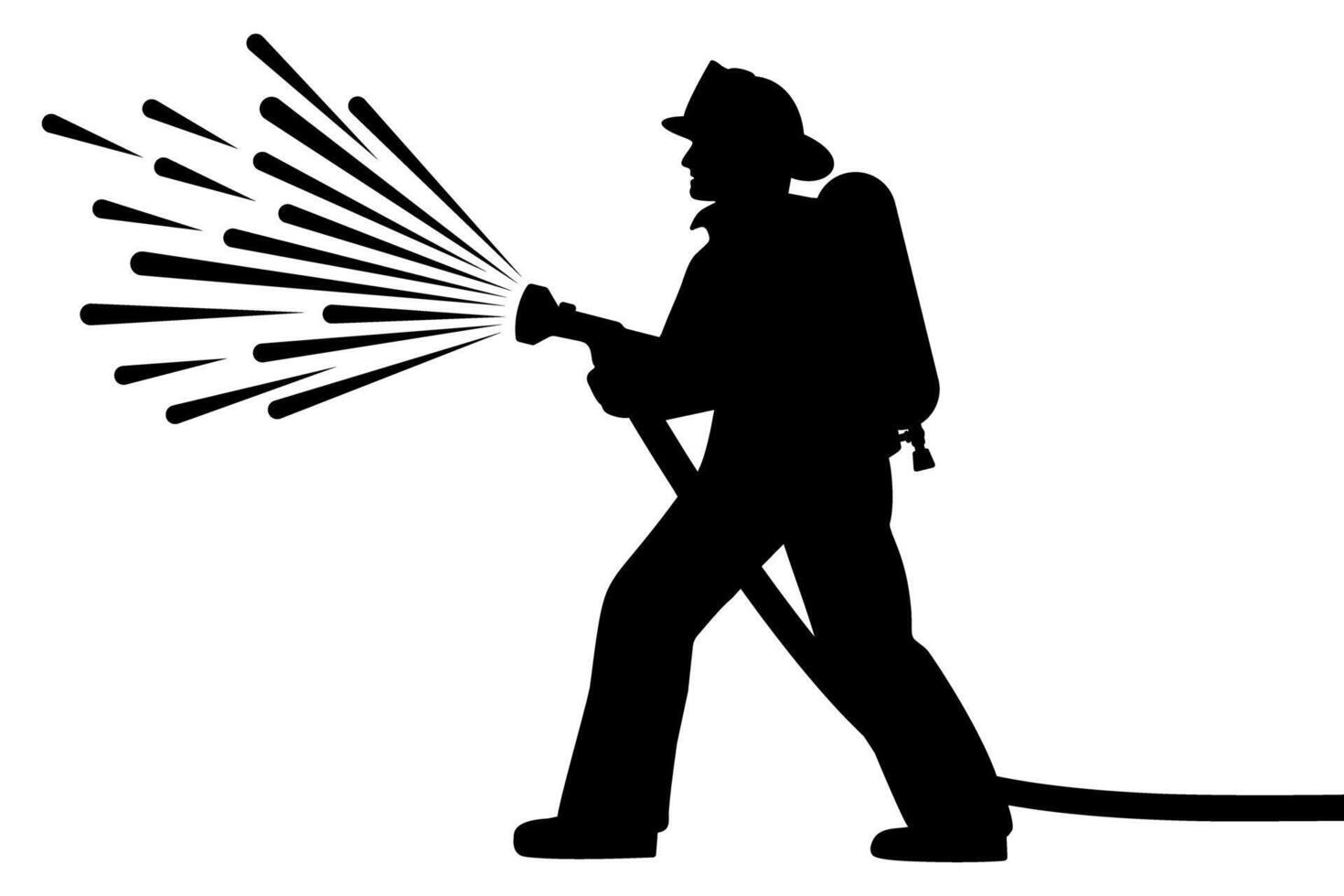 Silhouette of firefighter spraying water with hose illustration vector