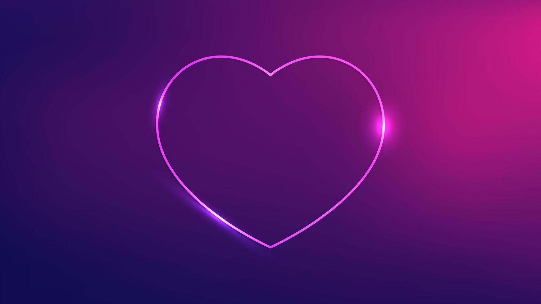 Neon frame in heart form with shining effects on dark purple background. Empty glowing techno backdrop. illustration vector