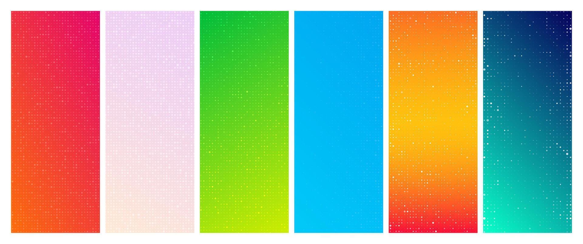 Set of six gradient geometric backgrounds with squares. Pixel backgrounds with empty space. illustration vector