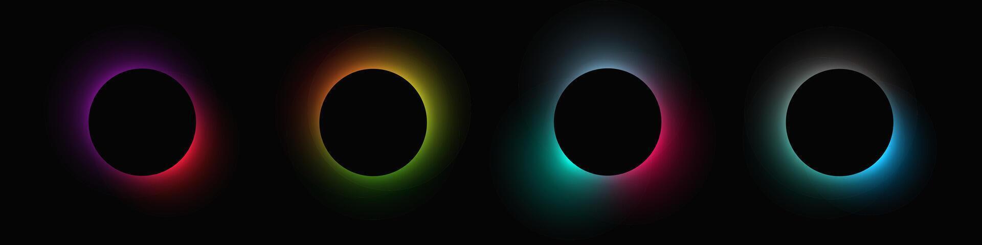 Circle illuminate frame with gradient. Set of four neon banners isolated vector