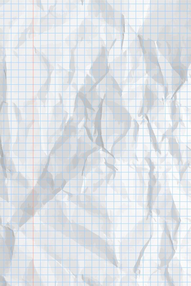 White clean crumpled paper background. Vertical crumpled checkered empty paper template for posters and banners. illustration vector