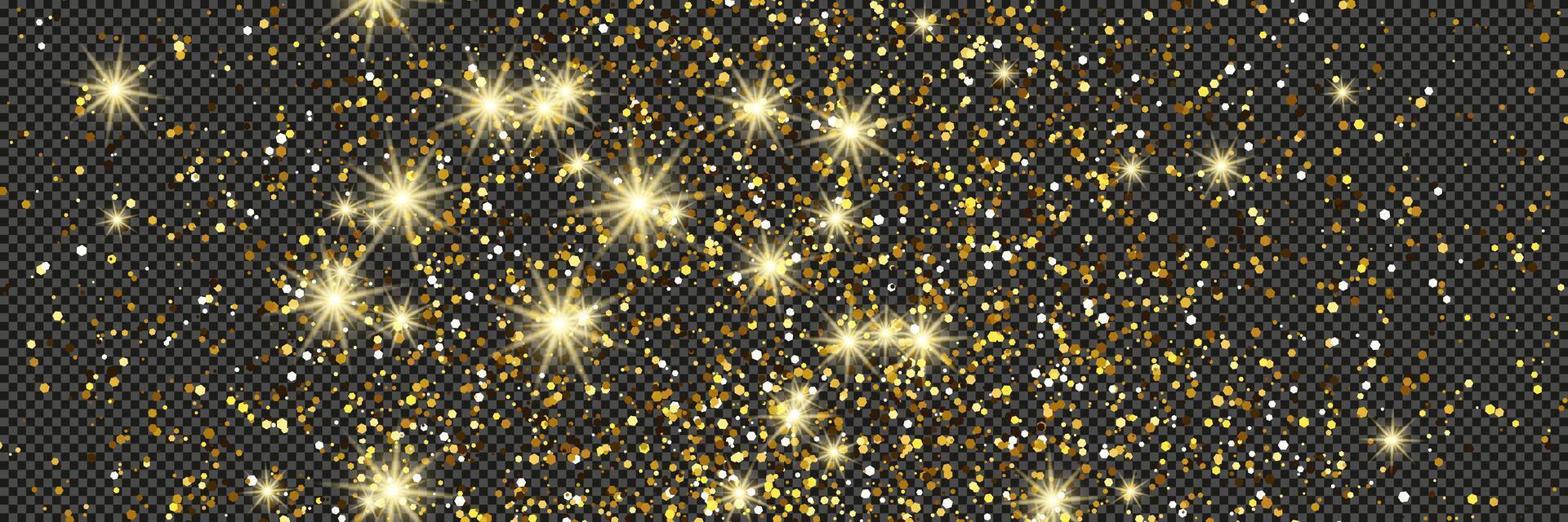 Gold dust with stars on a background. Dust with gold glitter effect and empty space for your text. illustration vector