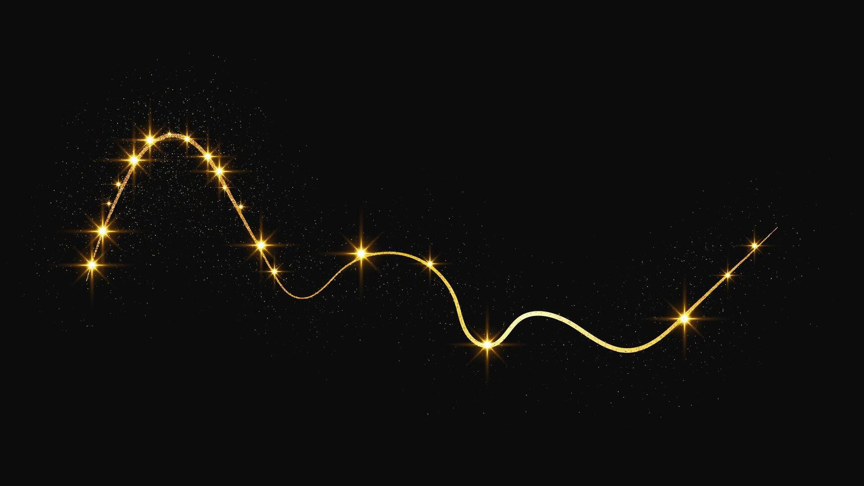 Gold glittering confetti wave and stardust. magical sparkles on dark background. illustration vector