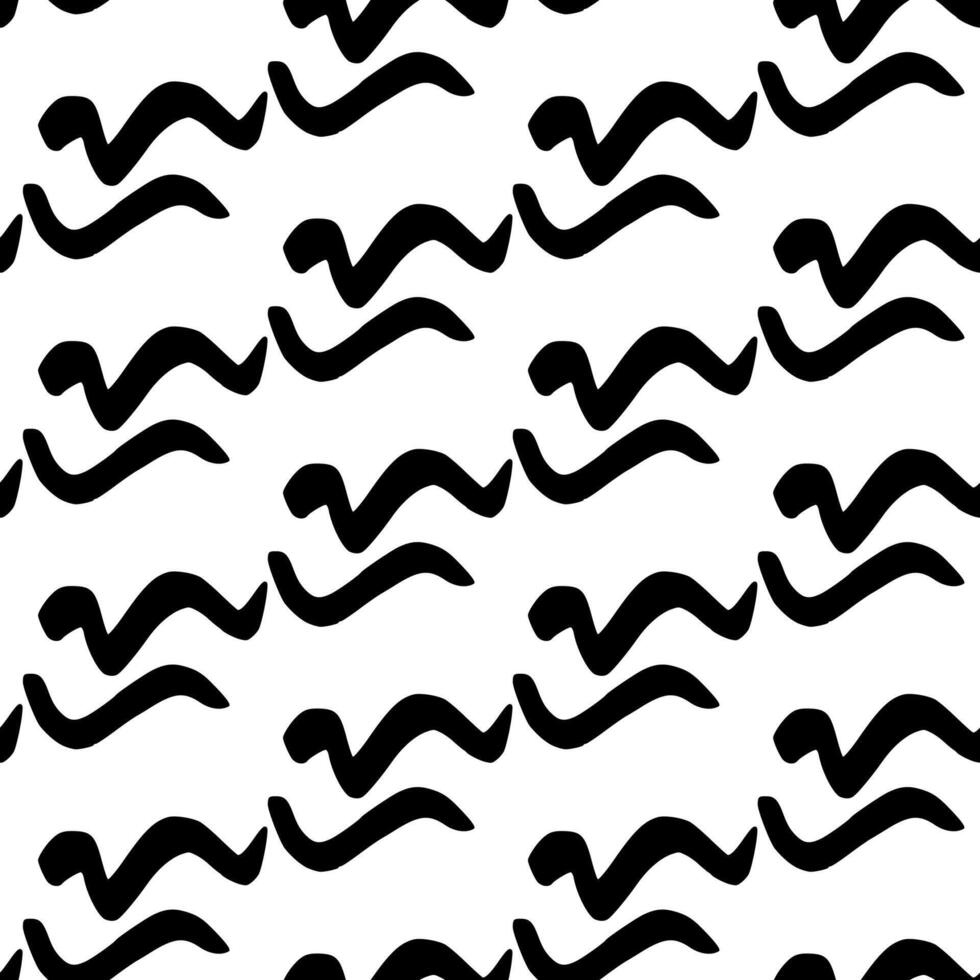 Seamless pattern with black wavy grunge brush strokes on white background. illustration vector