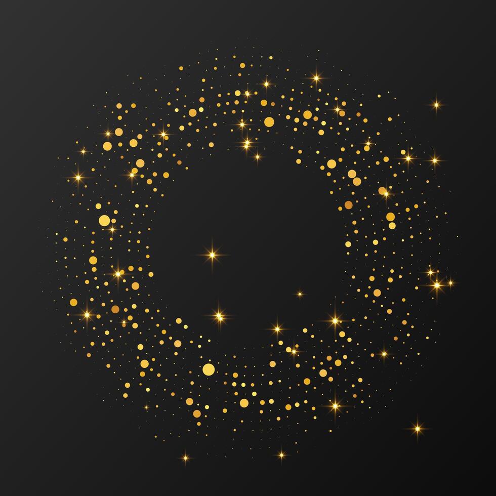 Abstract gold glowing dotted background. Gold glitter pattern in circle form. Circle halftone dots vector