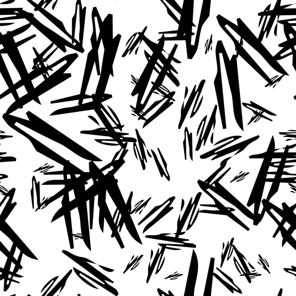 Seamless pattern with black brushstrokes in abstract shapes on white background. illustration vector
