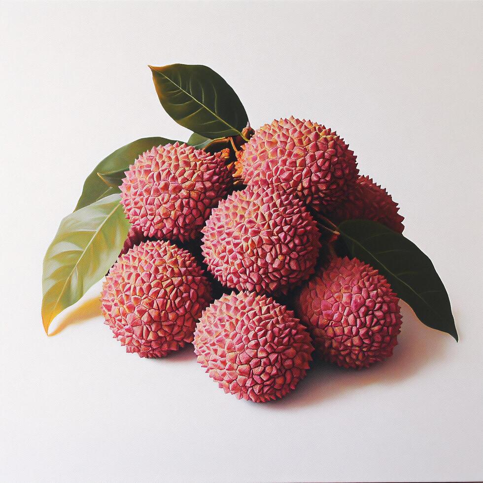 Fresh Juicy Lychees with Green Leaves Vibrant Still Life Photography of Exotic Fruit photo