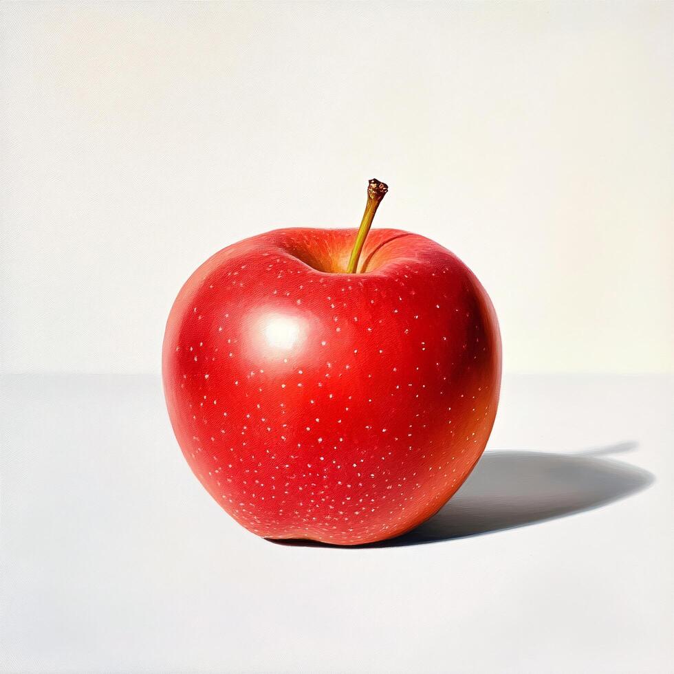 Vibrant Red Apple Still Life Close up Photo of a Single Shiny Fruit on White Background