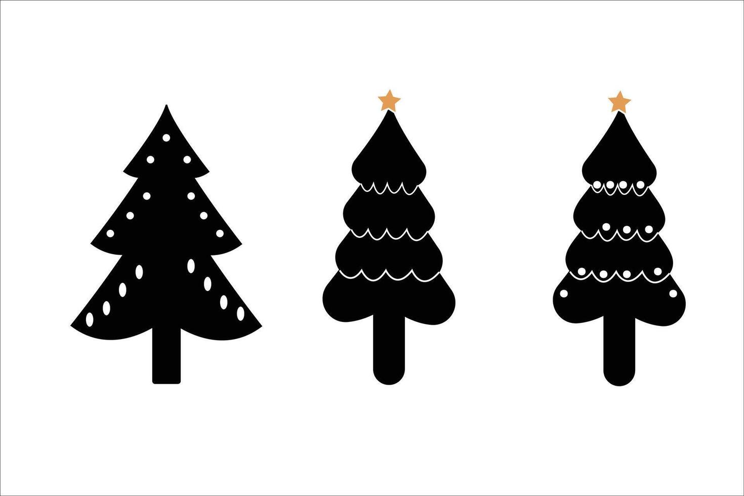 Christmas tree black silhouette icon set. vector