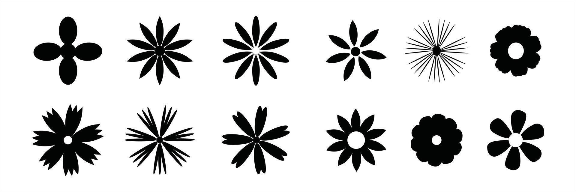 flower silhouette icon set isolated on white background vector