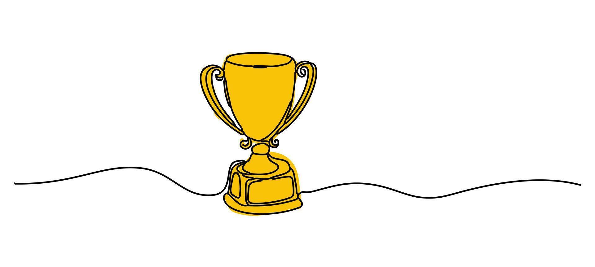 The Winner's Cup is symbolized by a continuous line symbol. The award cup drawn in a scribble style. vector