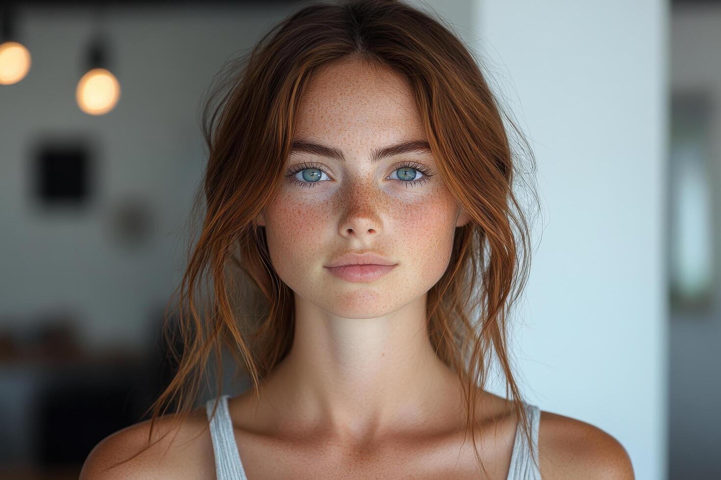 Portrait of Beautyful young woman is standing on a cafe photo
