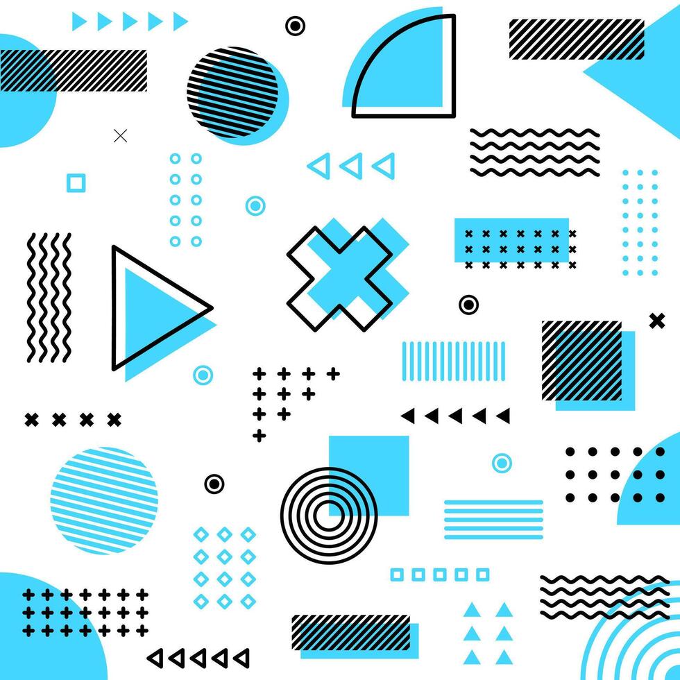 Collection of several symmetrical Geometric lines trending triangles, pentagons, curved lines, cubes, semicircles in bright blue good for template Design vector