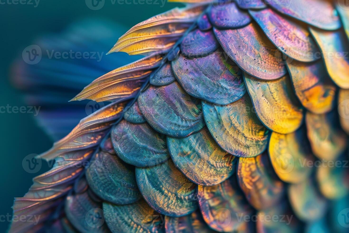 A close up of a fish's tail with colorful scales photo