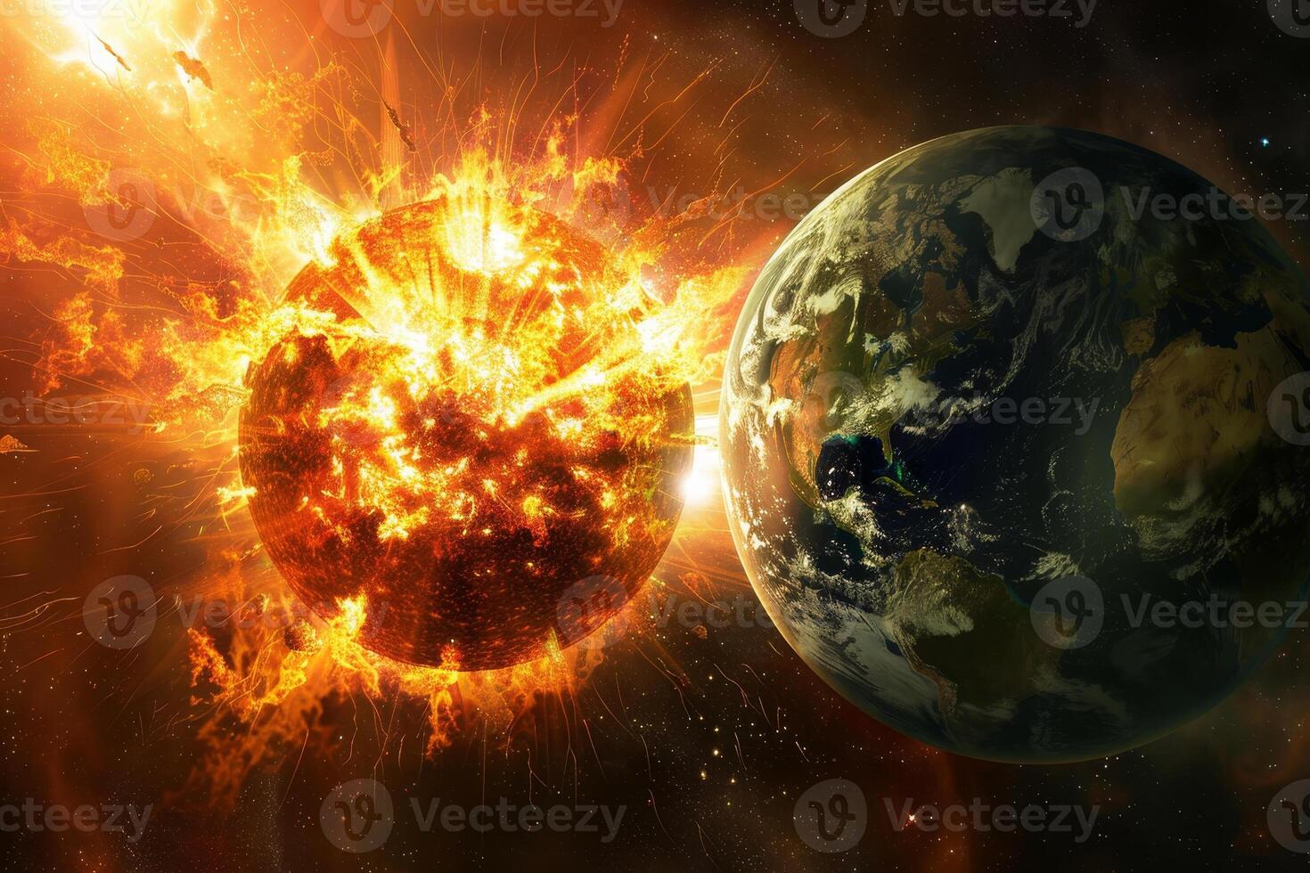 The earth is being destroyed by a giant explosion photo