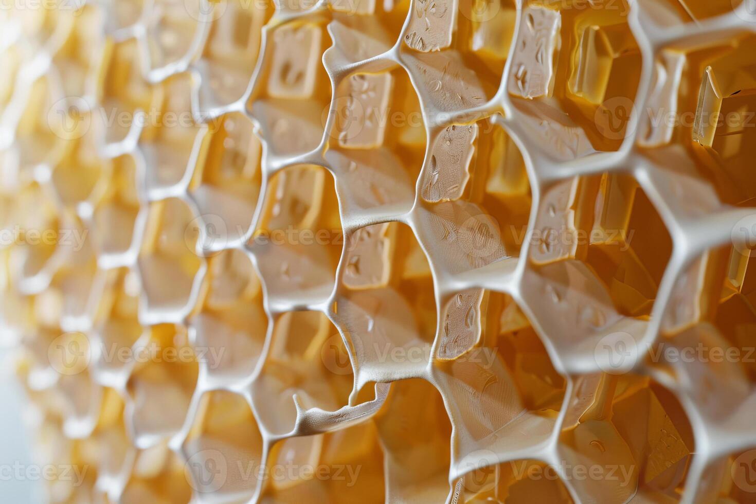 Close up of honeycomb with water droplets photo
