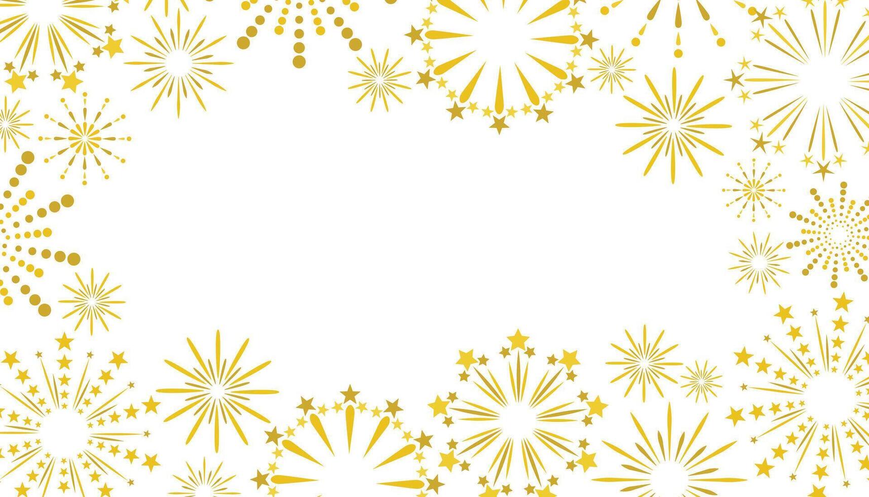 Gold fireworks frame on a white background. Festival greeting card with empty space for text. vector