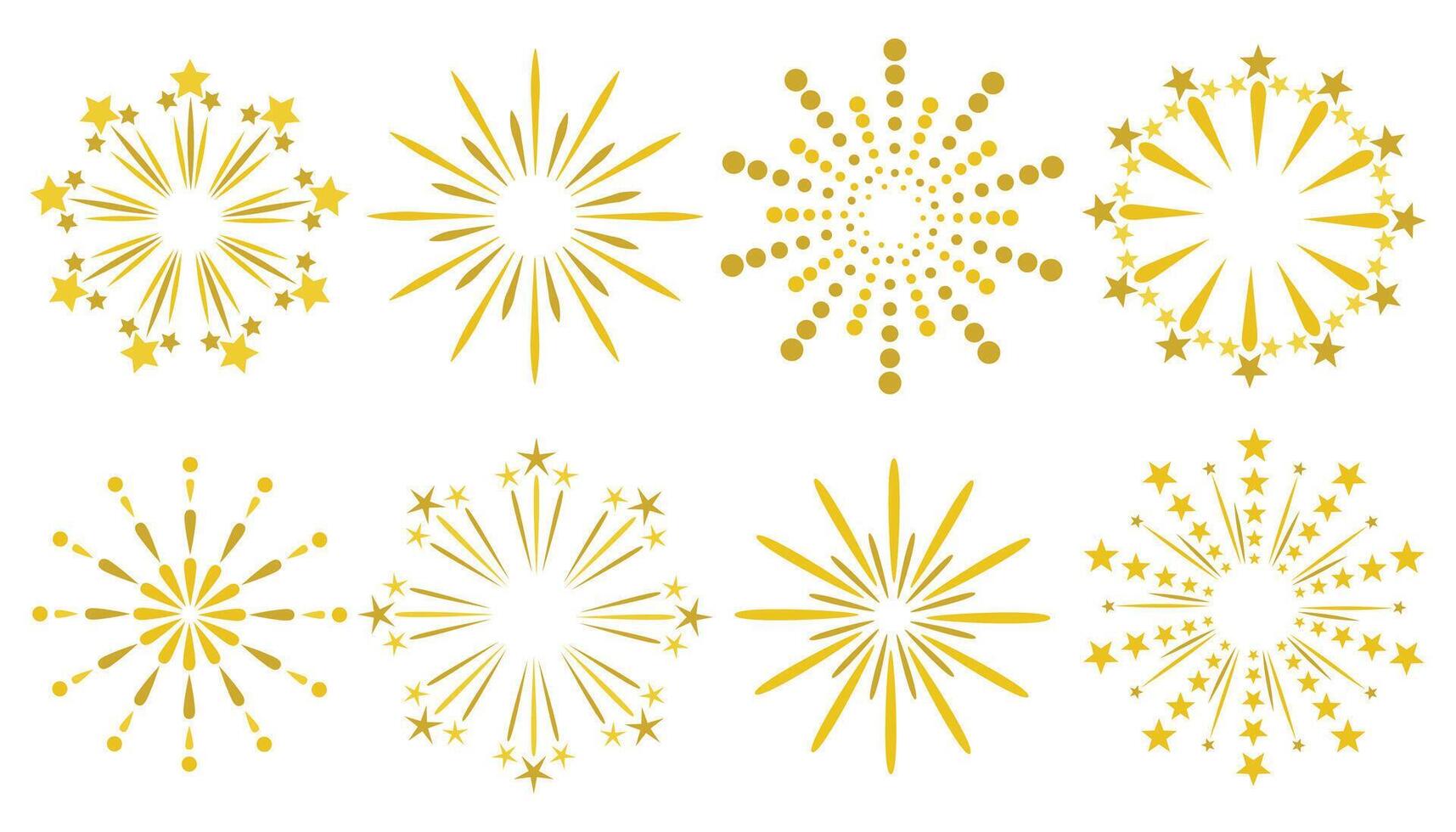 Exploding festival fireworks set. Flat style. Design concept for holiday banner, poster, flyer, greeting card, decorative elements. vector