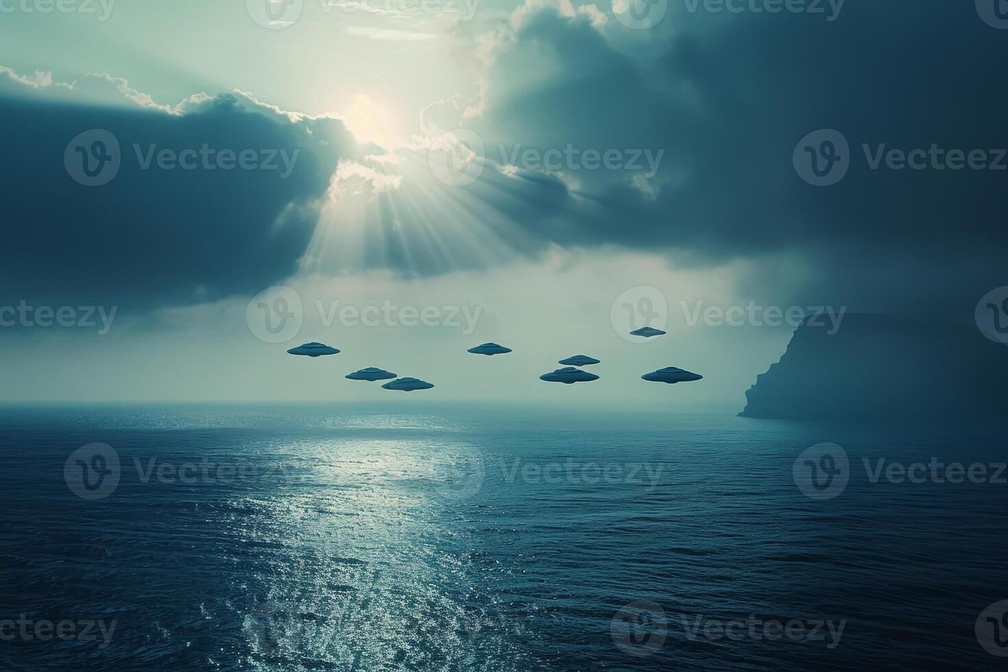 Ufos flying over the ocean photo