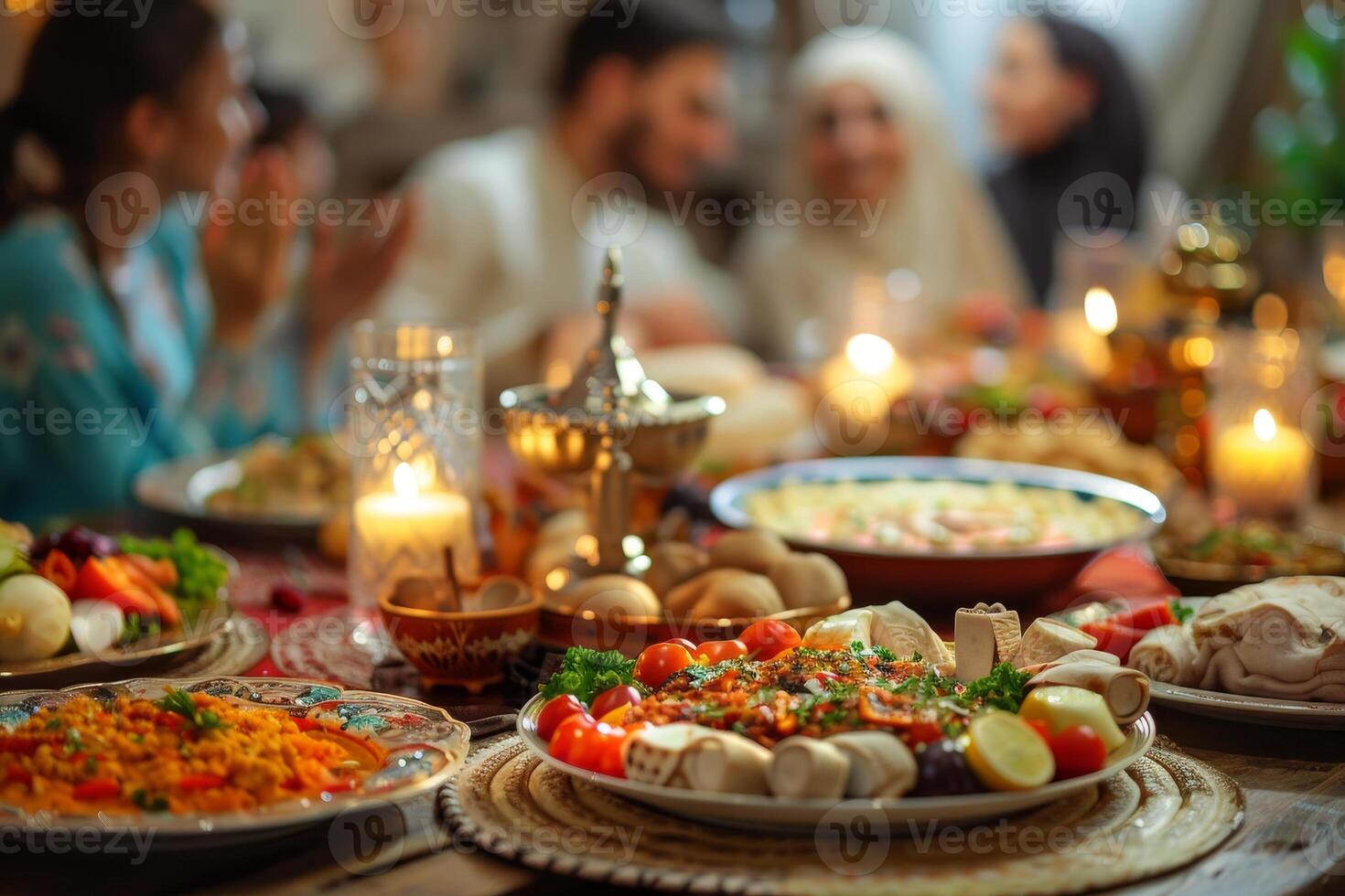 A table with food and candles on it photo