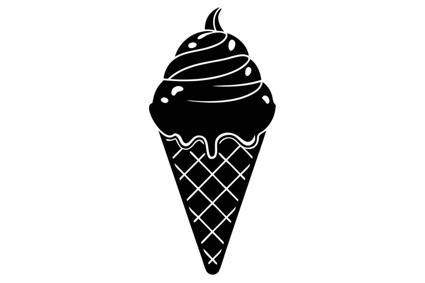 Simple black and white ice cream cone graphic vector