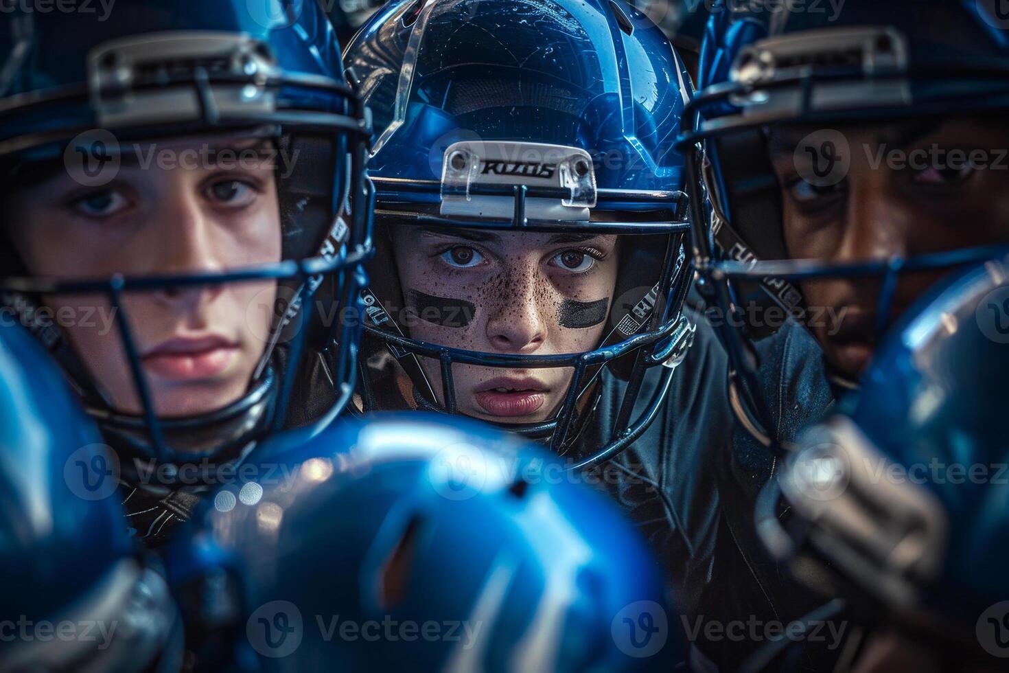 A group of football players in blue helmets photo