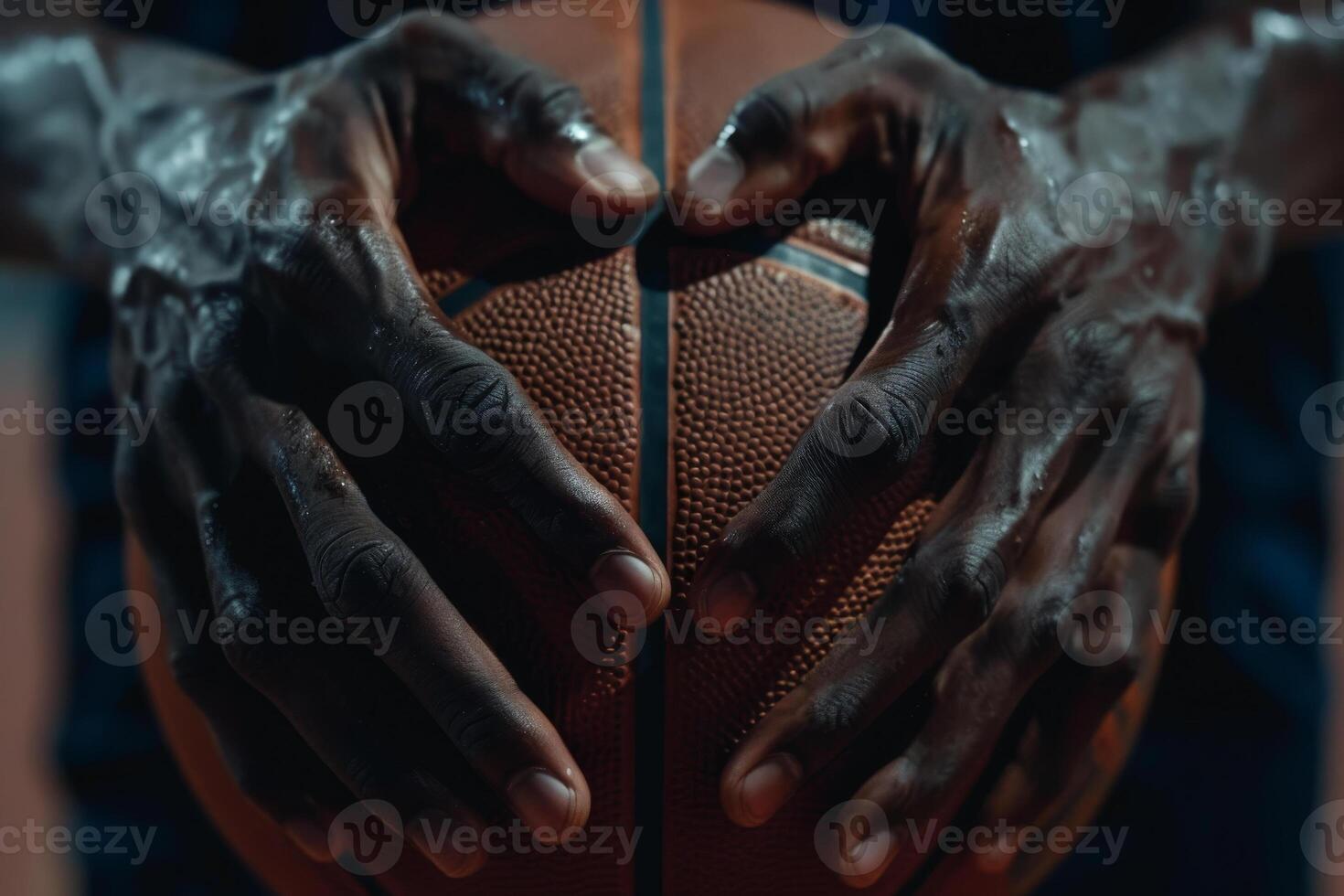 Hands holding a basketball in a close up photo