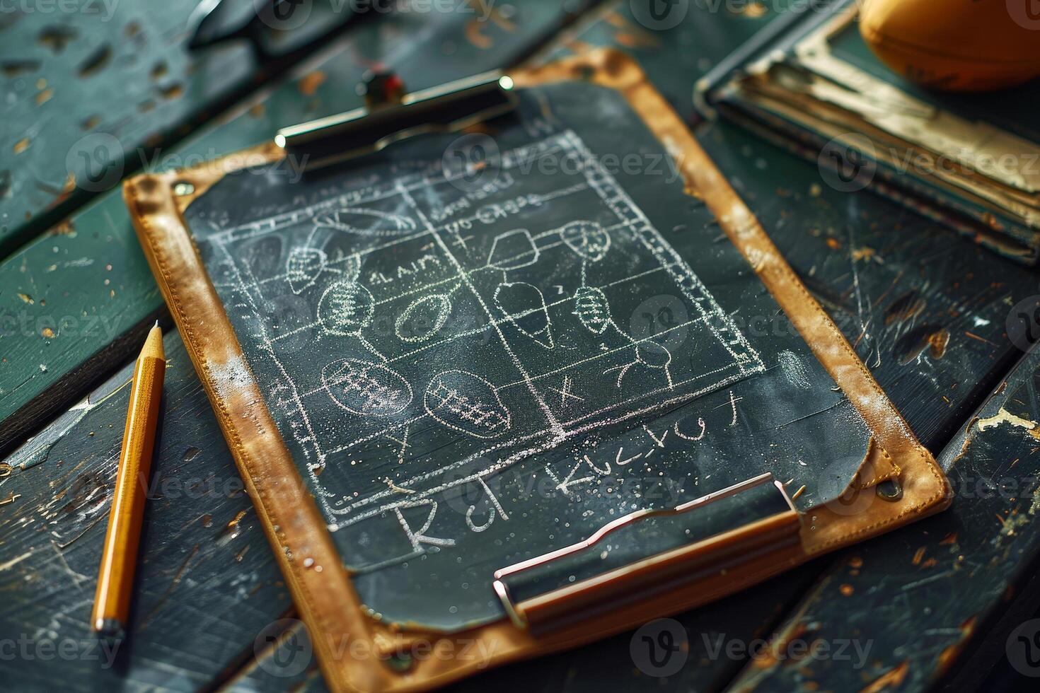 A chalkboard with a drawing of a man and a carrot on it photo