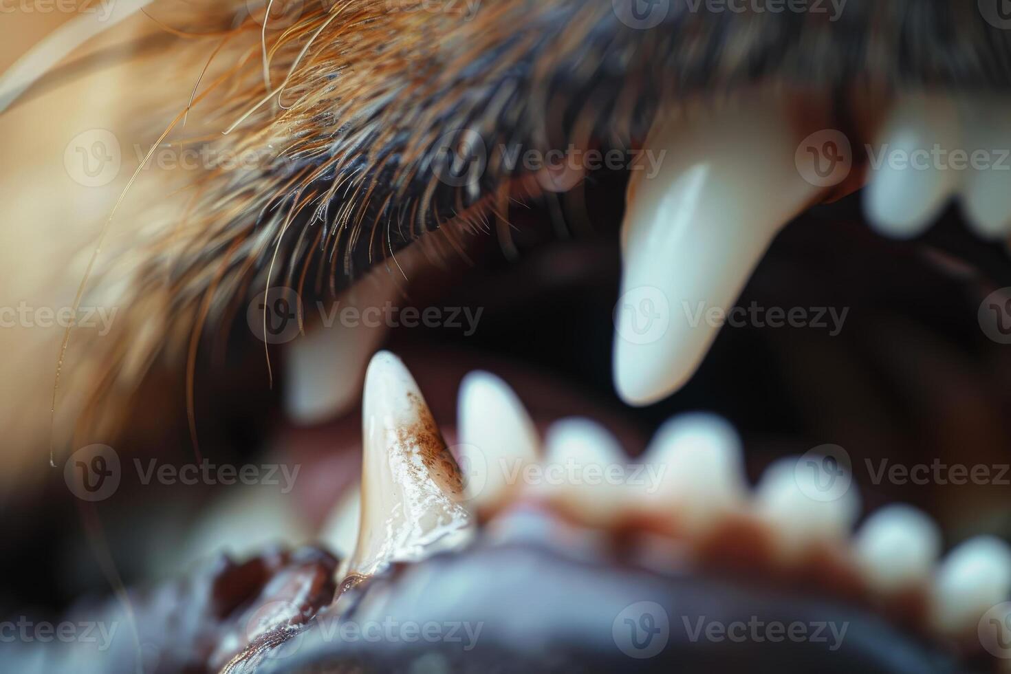 A close up of a dog's mouth with its teeth open photo