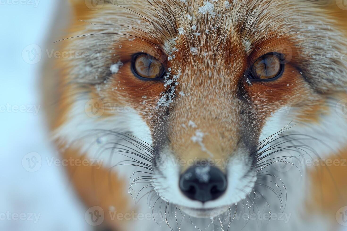 A close up of a red fox in the snow photo