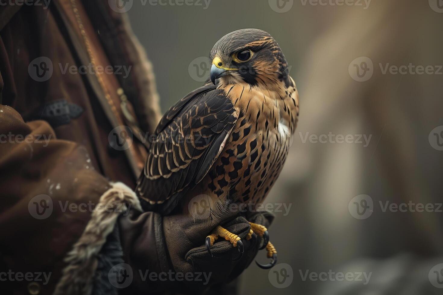 A hawk is perched on a man's hand photo