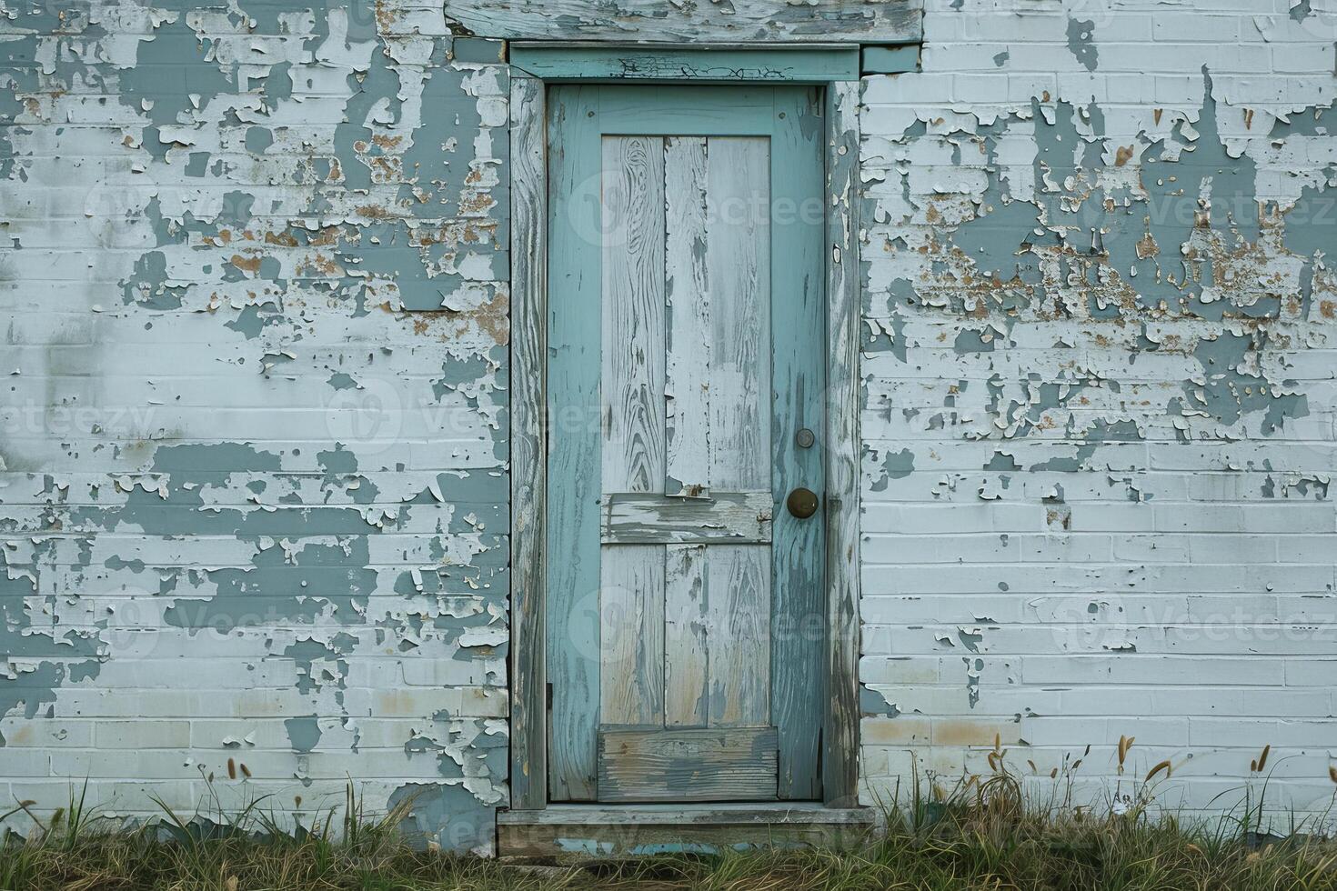 A door and a window on a white building photo