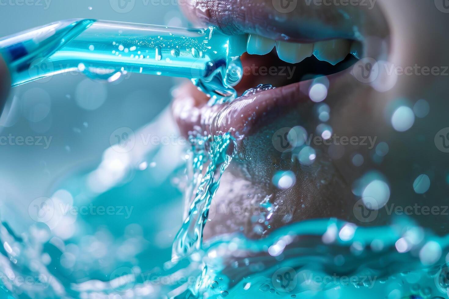 A person brushing their teeth with a toothbrush photo
