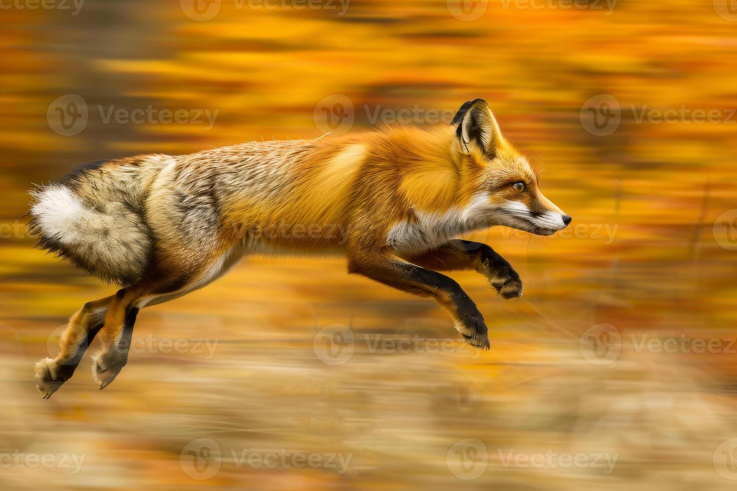 A fox running through the autumn forest photo