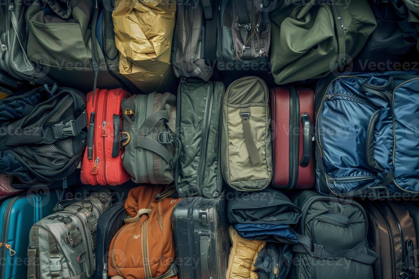 A large pile of luggage is shown in this photo