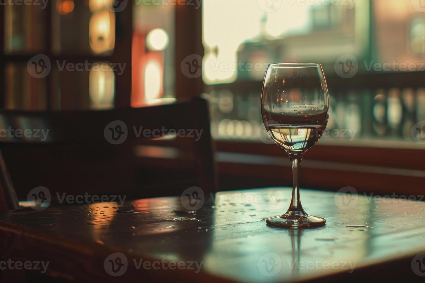 A glass of wine sitting on a table photo