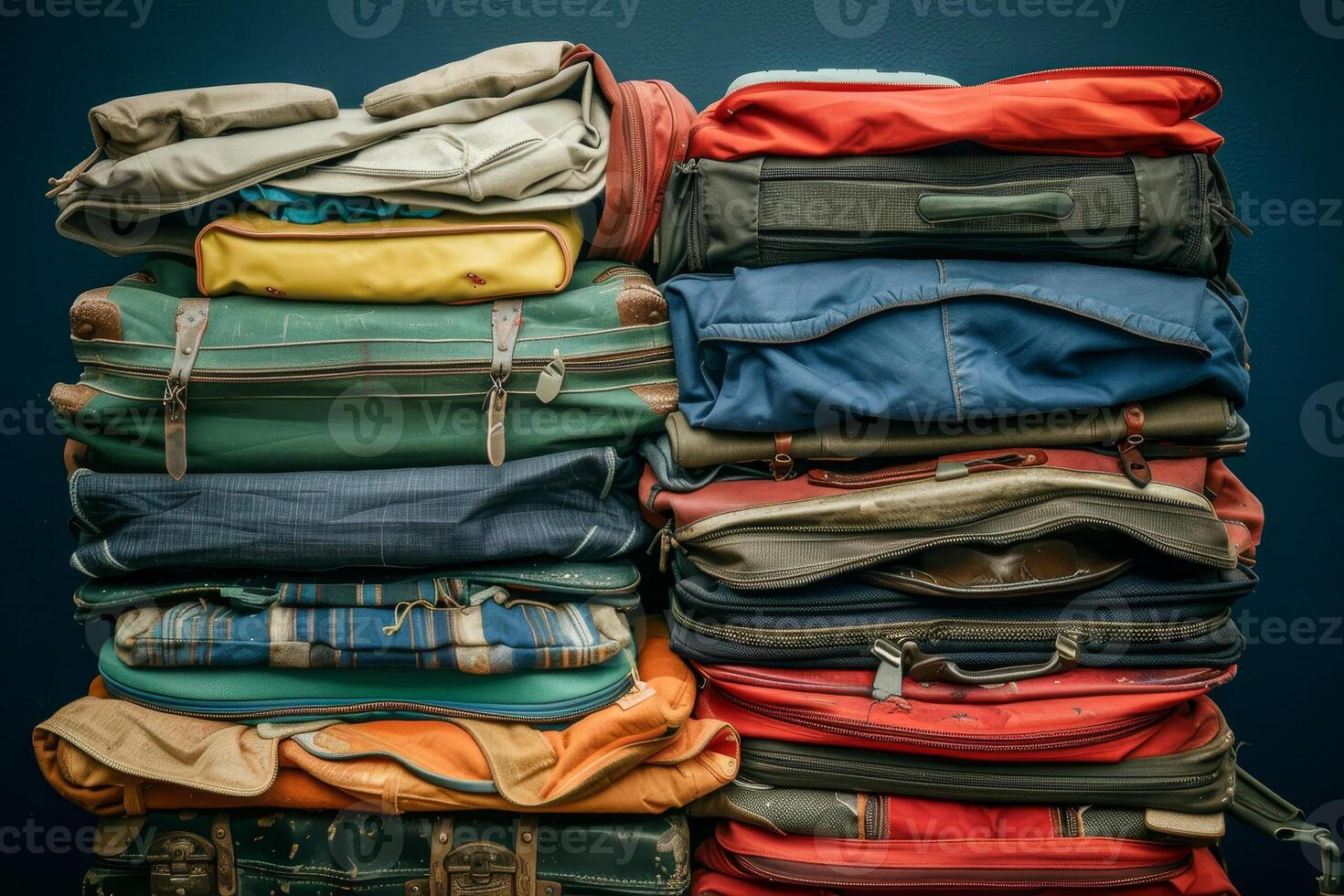 A pile of suitcases stacked on top of each other photo
