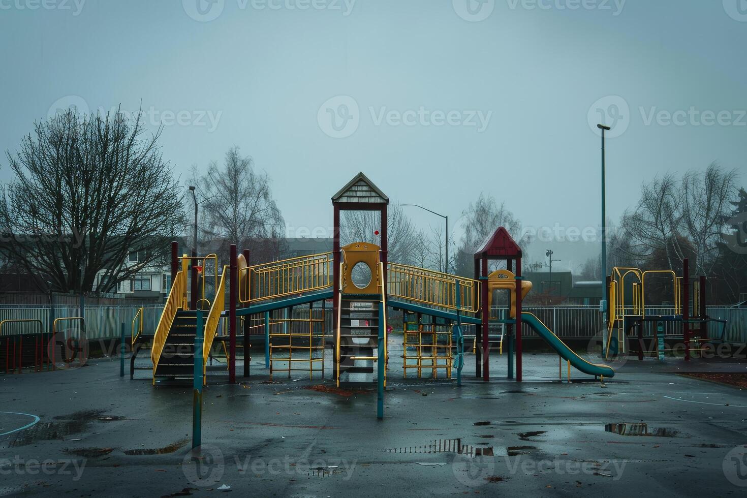 A playground with a slide and a slide cover photo