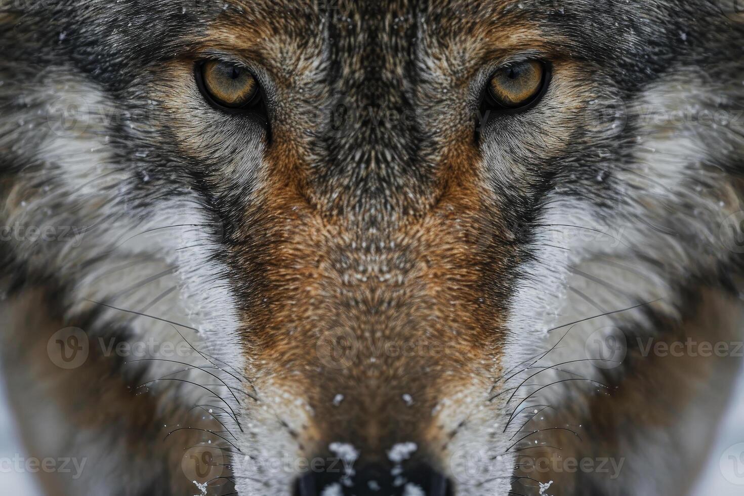 A close up of a wolf's face photo