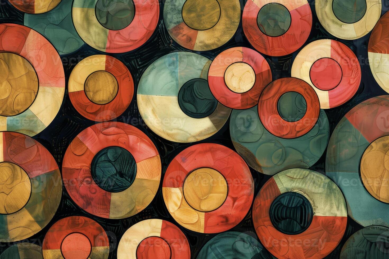 A painting of colorful circles on a black background photo