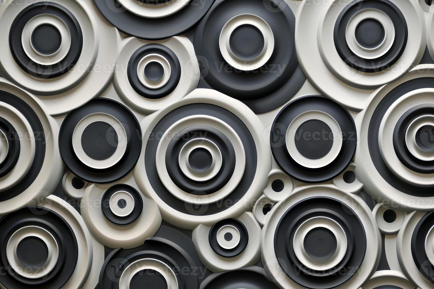 A black and white photo of a wall with many circles